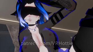 Blue Haired Devil Succubus in Straps Blindfold Rides for Senpai Tattoos POV Lap Dance Hentai Robe