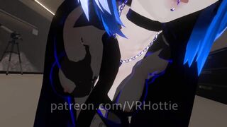 Blue Haired Devil Succubus in Straps Blindfold Rides for Senpai Tattoos POV Lap Dance Hentai Robe