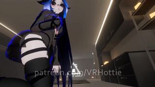 Blue Haired Devil Succubus in Straps Blindfold Rides for Senpai Tattoos POV Lap Dance Hentai Robe