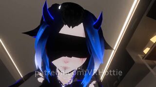 Blue Haired Devil Succubus in Straps Blindfold Rides for Senpai Tattoos POV Lap Dance Hentai Robe