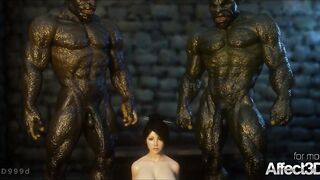 3d animation thressome with orcs and a big tits beauty