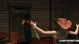 Sexy 3D cartoon cowgirl babe spanked and toyed