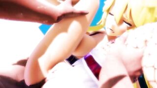 【hentai MMD】Beautiful Blonde Girl`s Strip Fucking Ass&Pussy Dance