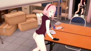 3D HENTAI Sakura Masturbates at the Edge of the Table