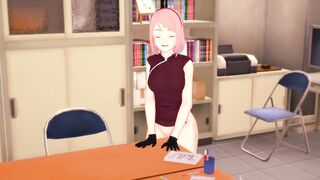 3D HENTAI Sakura Masturbates at the Edge of the Table