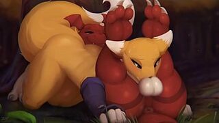 Renamon x Guilmon Blowjob Furry