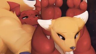 Renamon x Guilmon Blowjob Furry