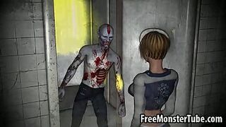 3D cartoon blonde gets fucked hard by a zombie