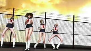 Submissive School Girls in Slut Uniform Dancing on the Classroom Roof MMD R18