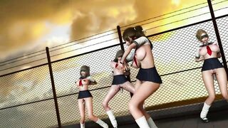 Submissive School Girls in Slut Uniform Dancing on the Classroom Roof MMD R18