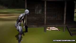 Sexy 3D babe gets licked and fucked by a zombie