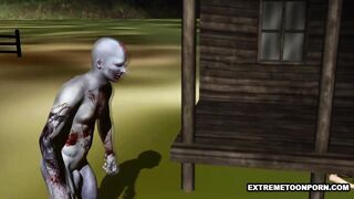 Sexy 3D babe gets licked and fucked by a zombie