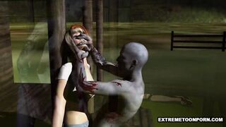 Sexy 3D babe gets licked and fucked by a zombie