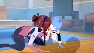 [Evangelion]Mari and Rei Threesome(3d Hentai)