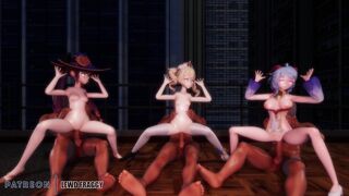 Genshin Impact - Mona, Barbara & Ganyu Sex & Dance [4k Uncensored Hentai MMD]