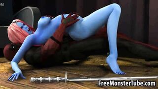 Blue skinned 3D cartoon babe gets fucked by Deapdool