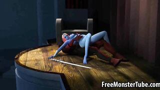 Blue skinned 3D cartoon babe gets fucked by Deapdool