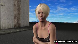 Short haired 3D cartoon babe sucks and fucks outdoors