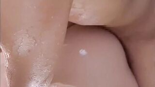 Japanese Amateur Boy, Cumshot on Big Boobs Love Doll Covered with Lotion!