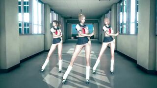 Dripping Cute Girls in Slut Uniform with Dildos Sexy Dance MMD R18