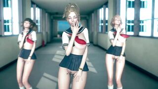 Dripping Cute Girls in Slut Uniform with Dildos Sexy Dance MMD R18