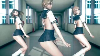 Dripping Cute Girls in Slut Uniform with Dildos Sexy Dance MMD R18