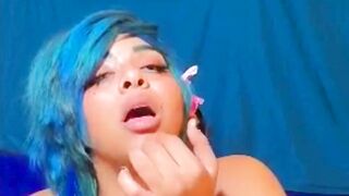 Blue Hair Scene Queen Strip Teaser! Høney Valencia!