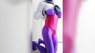 Japanese Zentai Crossdresser taking off Sailorset School Uniform