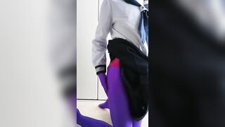 Japanese Zentai Crossdresser taking off Sailorset School Uniform