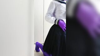 Japanese Zentai Crossdresser taking off Sailorset School Uniform