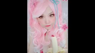 Animegirl Peeling Banana Cosplaygirl Peeling Banana