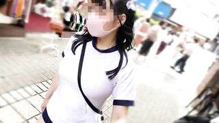 I went running in Ikebukuro with no bra, big tits gym clothes and bloomers and wearing a toy.