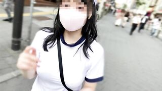 I went running in Ikebukuro with no bra, big tits gym clothes and bloomers and wearing a toy.