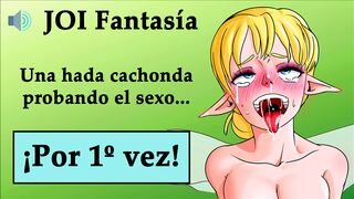 Spanish JOI hentai, la primera vez de un hada timida y cachonda.