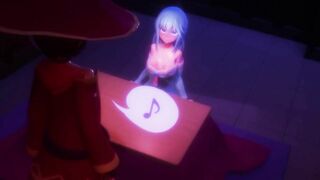 Aqua Warms You Up Under The Table - KONOSUBA - Footjob - Deepthroat - Sex MMD