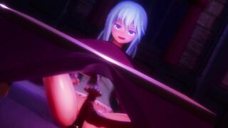 Aqua Warms You Up Under The Table - KONOSUBA - Footjob - Deepthroat - Sex MMD