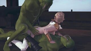 Two orcs staged a double penetration into a cute elf