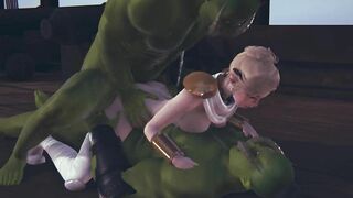 Two orcs staged a double penetration into a cute elf