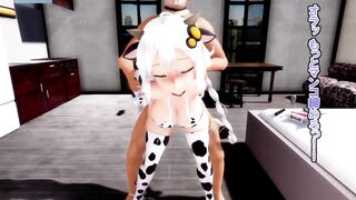 Cow pattern bikini Akari-chan Milking - MMD