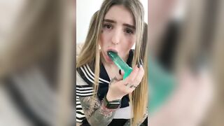 teen sucks dildo