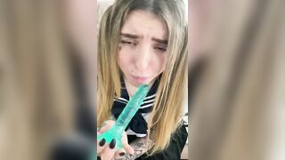 teen sucks dildo