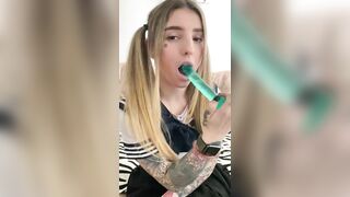 teen sucks dildo