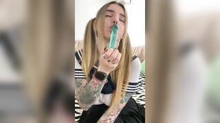 teen sucks dildo