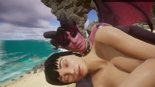 Demon seduces lesbian on the beach