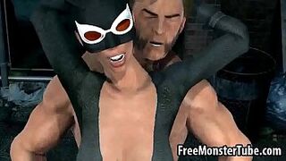 3D Catwoman getting fucked outdoors by Wolverine