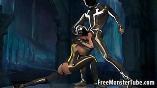 3D cartoon Tron babe sucks cock and gets fucked