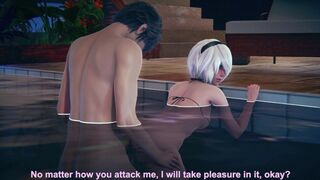 2B gets fucked doggystyle in the pool