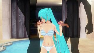 3D HENTAI Miku double blowjob