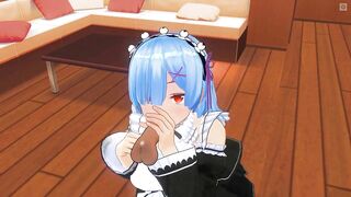 3D HENTAI Rem blowjob close up