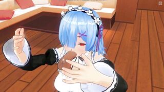 3D HENTAI Rem blowjob close up